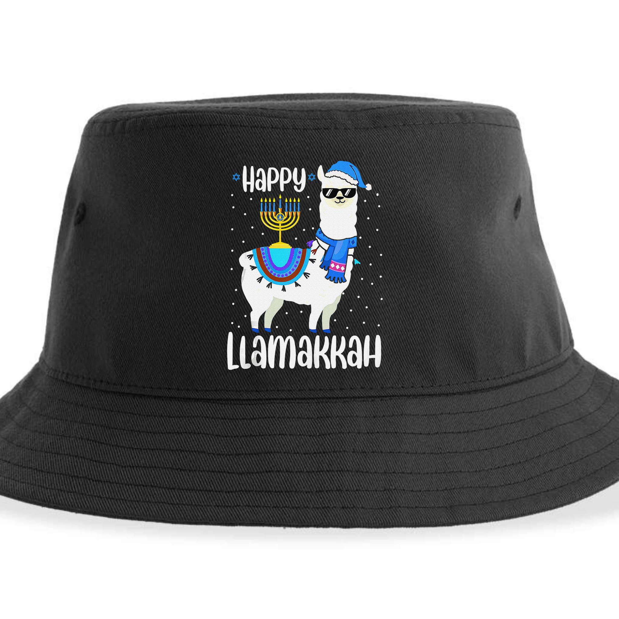 Christmas Happy Llamakah Squad Cute Alpaca Hanukkah  Sustainable Bucket Hat