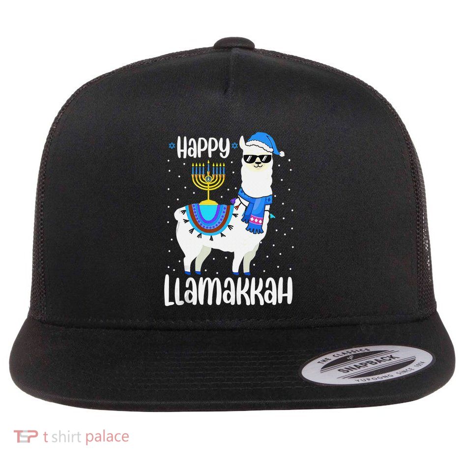 Christmas Happy Llamakah Squad Cute Alpaca Hanukkah  Flatbill Hat