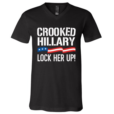 Crooked Hillary Lock Her Up V-Neck T-Shirt