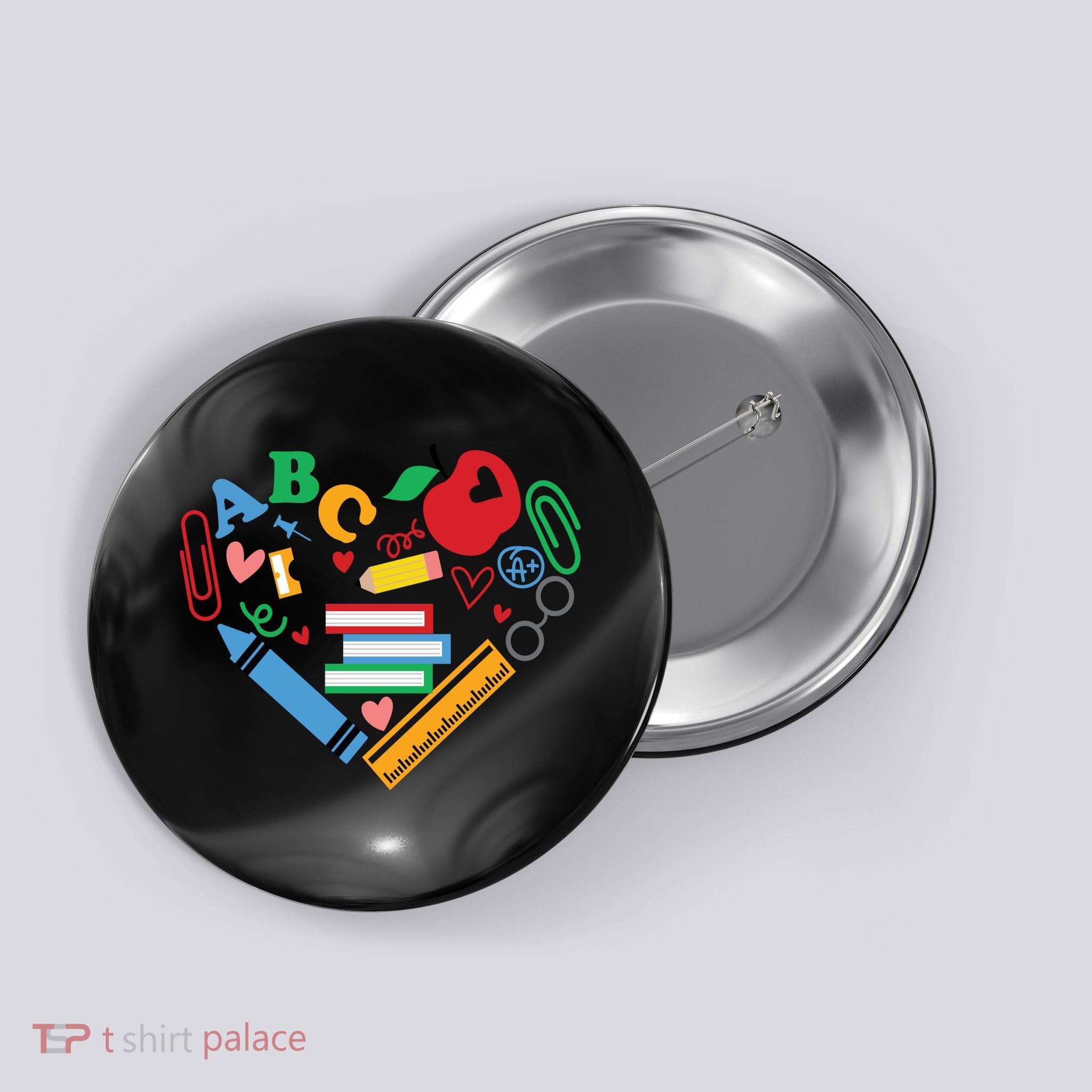 Cute Heart Love Back To School Supplies Button