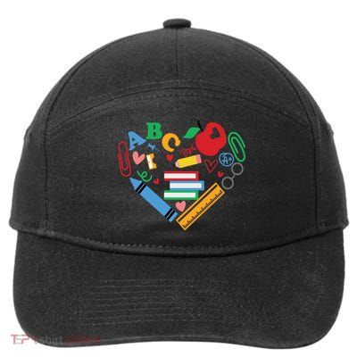 Cute Heart Love Back To School Supplies 7-Panel Snapback Hat