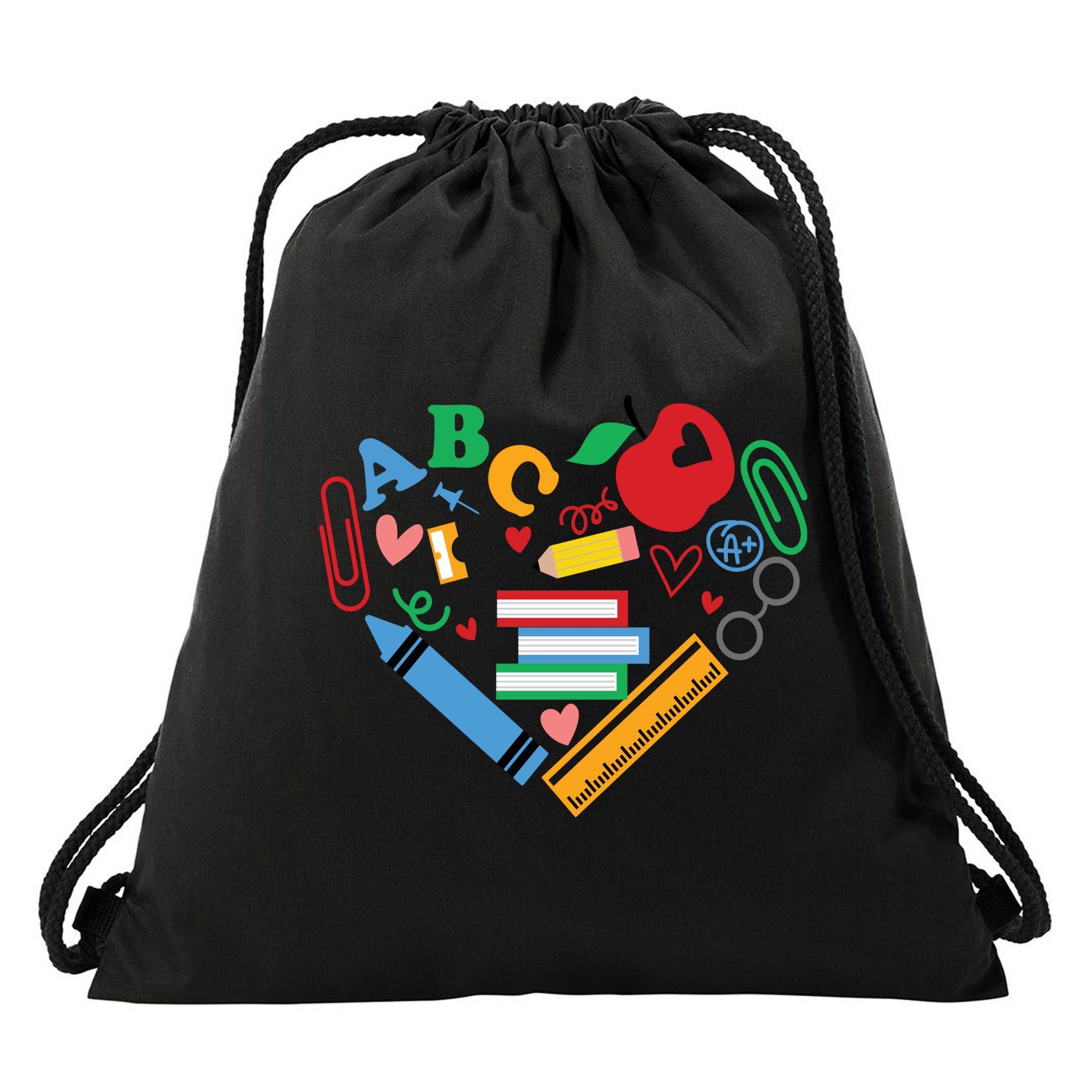 Cute Heart Love Back To School Supplies Drawstring Bag