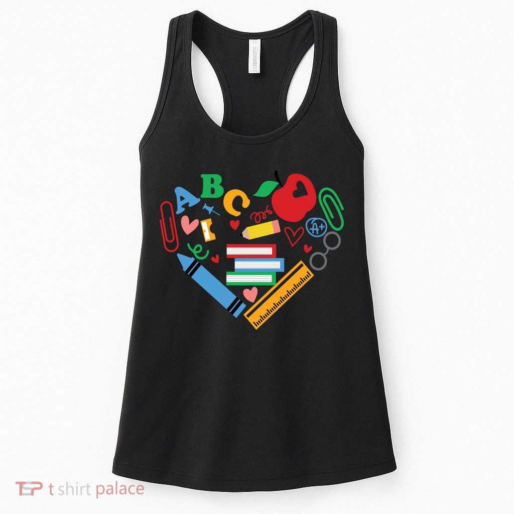 Cute Heart Love Back To School Supplies Womens Tank Top