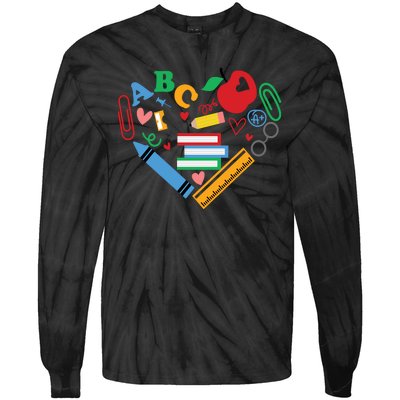 Cute Heart Love Back To School Supplies Tie-Dye Long Sleeve Shirt