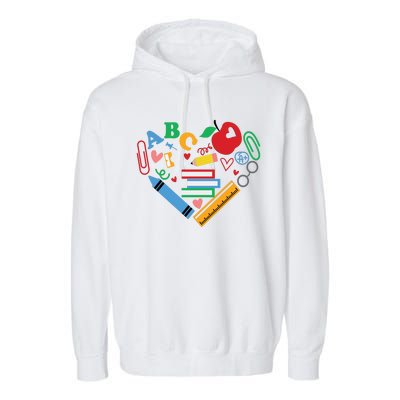 Cute Heart Love Back To School Supplies Garment-Dyed Fleece Hoodie