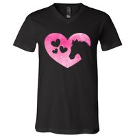 Cute Horse Lover Pink Horse Heart Horseback Riding V-Neck T-Shirt