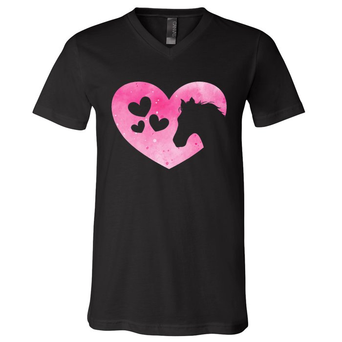 Cute Horse Lover Pink Horse Heart Horseback Riding V-Neck T-Shirt