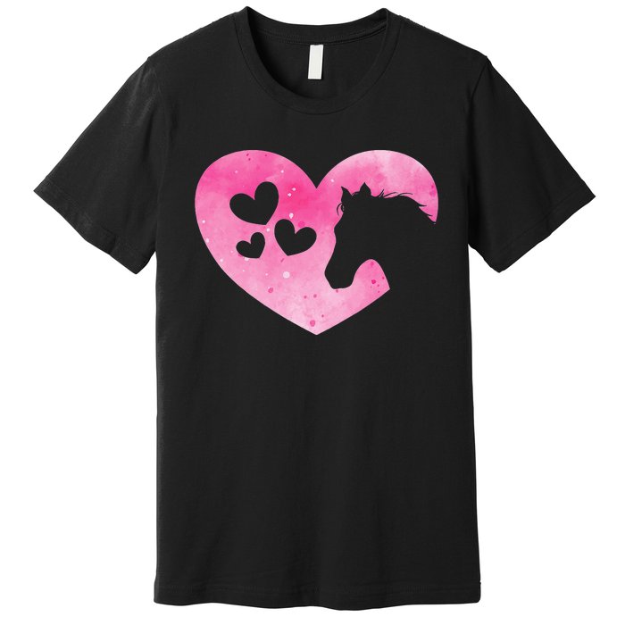 Cute Horse Lover Pink Horse Heart Horseback Riding Premium T-Shirt