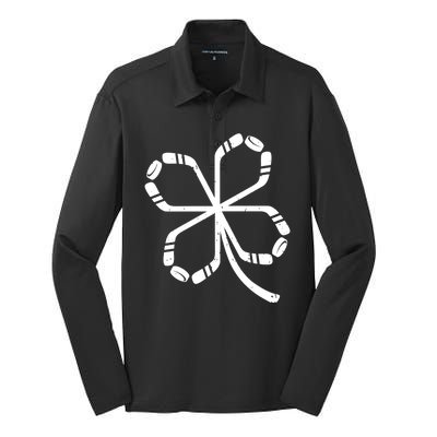 Clover Hockey Logo Silk Touch Performance Long Sleeve Polo