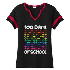 Cute Heart Love Teacher 100 Days Of School Ladies Halftime Notch Neck Tee