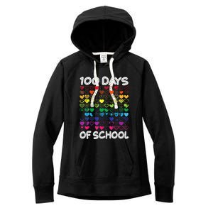 Cute Heart Love Teacher 100 Days Of School Women's Fleece Hoodie