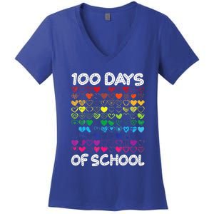 Cute Heart Love Teacher 100 Days Of School Women's V-Neck T-Shirt