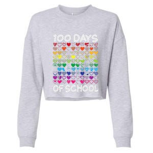 Cute Heart Love Teacher 100 Days Of School Cropped Pullover Crew