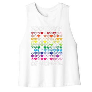 Cute Heart Love Teacher 100 Days Of School Women's Racerback Cropped Tank