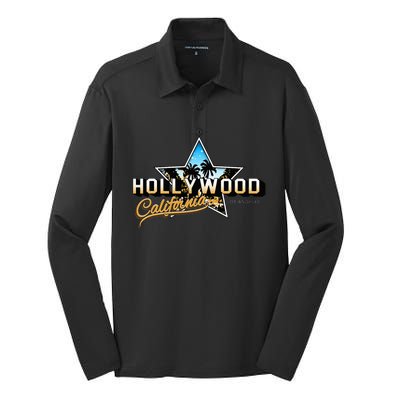 Cool Hollywood Los Angeles California Stars Silk Touch Performance Long Sleeve Polo