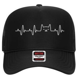 Cat Heartbeat Love Cats Cat Lover High Crown Mesh Back Trucker Hat