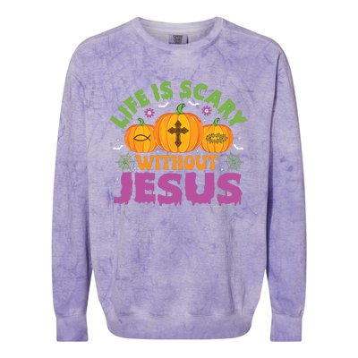 Christian Halloween Life Is Scary Without Jesus Fall Autumn Colorblast Crewneck Sweatshirt