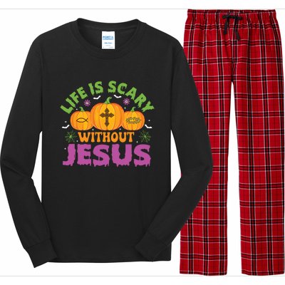 Christian Halloween Life Is Scary Without Jesus Fall Autumn Long Sleeve Pajama Set