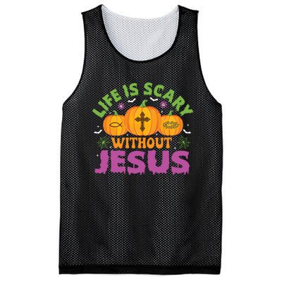 Christian Halloween Life Is Scary Without Jesus Fall Autumn Mesh Reversible Basketball Jersey Tank