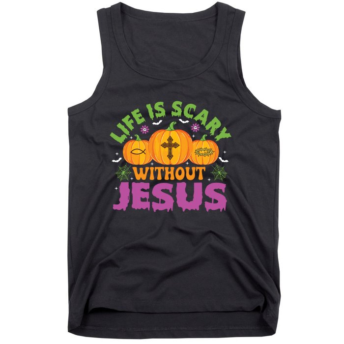 Christian Halloween Life Is Scary Without Jesus Fall Autumn Tank Top