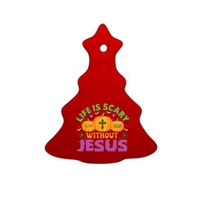 Christian Halloween Life Is Scary Without Jesus Fall Autumn Ceramic Tree Ornament