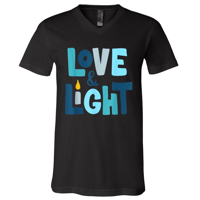 Christmas Hanukkah Love And Light Chanukah Jewish  V-Neck T-Shirt