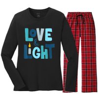 Christmas Hanukkah Love And Light Chanukah Jewish  Women's Long Sleeve Flannel Pajama Set 