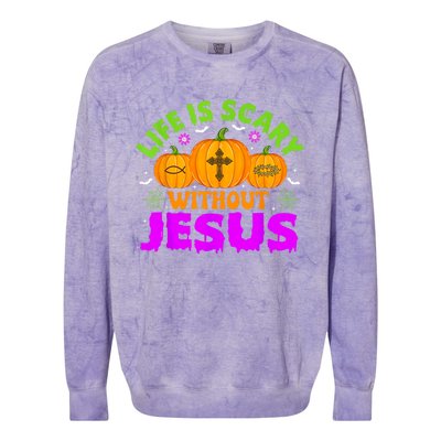 Christian Halloween Life Is Scary Without Jesus Fall Autumn Colorblast Crewneck Sweatshirt