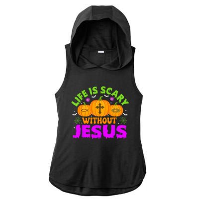 Christian Halloween Life Is Scary Without Jesus Fall Autumn Ladies PosiCharge Tri-Blend Wicking Draft Hoodie Tank