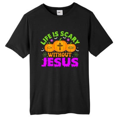 Christian Halloween Life Is Scary Without Jesus Fall Autumn Tall Fusion ChromaSoft Performance T-Shirt