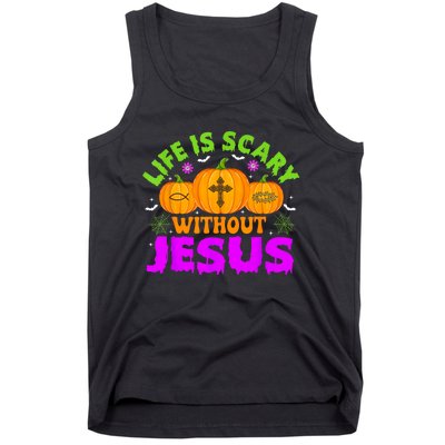 Christian Halloween Life Is Scary Without Jesus Fall Autumn Tank Top