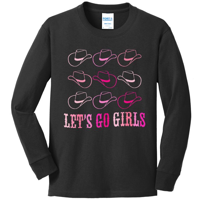 Cowboy Hat Lets Go Girls Western Cowgirls Kids Long Sleeve Shirt