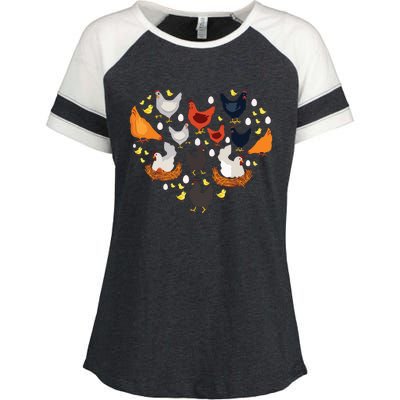 Chickens Heart Love Chicken Lady Women Men Farmer Gift Enza Ladies Jersey Colorblock Tee