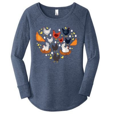 Chickens Heart Love Chicken Lady Women Men Farmer Gift Women's Perfect Tri Tunic Long Sleeve Shirt