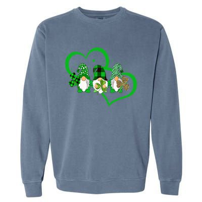 Cute Heart Leopard Gnomes Irish Shamrock St Patrick's Day Garment-Dyed Sweatshirt