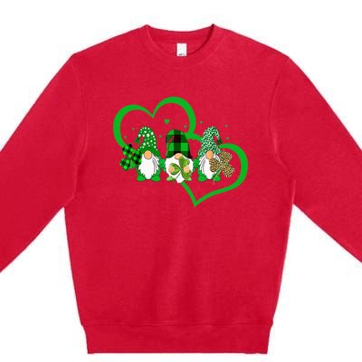 Cute Heart Leopard Gnomes Irish Shamrock St Patrick's Day Premium Crewneck Sweatshirt