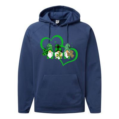 Cute Heart Leopard Gnomes Irish Shamrock St Patrick's Day Performance Fleece Hoodie