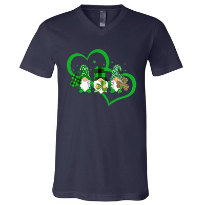 Cute Heart Leopard Gnomes Irish Shamrock St Patrick's Day V-Neck T-Shirt