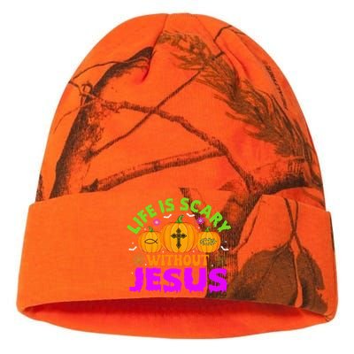 Christian Halloween Life Is Scary Without Jesus Fall Autumn Kati Licensed 12" Camo Beanie