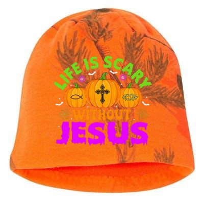 Christian Halloween Life Is Scary Without Jesus Fall Autumn Kati - Camo Knit Beanie