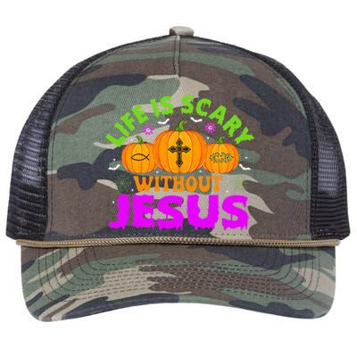 Christian Halloween Life Is Scary Without Jesus Fall Autumn Retro Rope Trucker Hat Cap