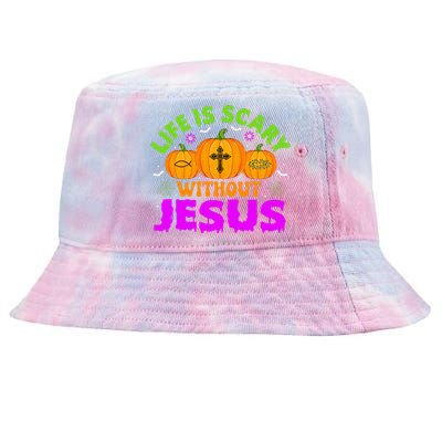 Christian Halloween Life Is Scary Without Jesus Fall Autumn Tie-Dyed Bucket Hat