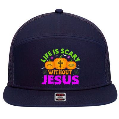 Christian Halloween Life Is Scary Without Jesus Fall Autumn 7 Panel Mesh Trucker Snapback Hat