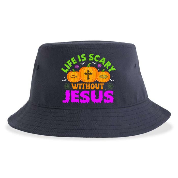 Christian Halloween Life Is Scary Without Jesus Fall Autumn Sustainable Bucket Hat