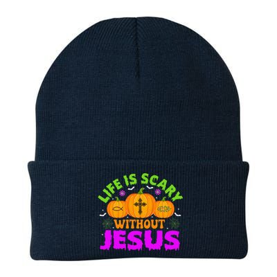 Christian Halloween Life Is Scary Without Jesus Fall Autumn Knit Cap Winter Beanie