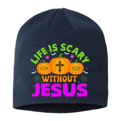 Christian Halloween Life Is Scary Without Jesus Fall Autumn Sustainable Beanie