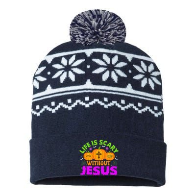 Christian Halloween Life Is Scary Without Jesus Fall Autumn USA-Made Snowflake Beanie