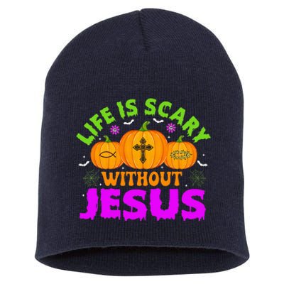 Christian Halloween Life Is Scary Without Jesus Fall Autumn Short Acrylic Beanie