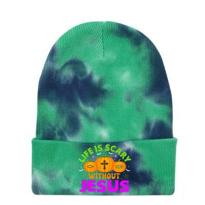 Christian Halloween Life Is Scary Without Jesus Fall Autumn Tie Dye 12in Knit Beanie