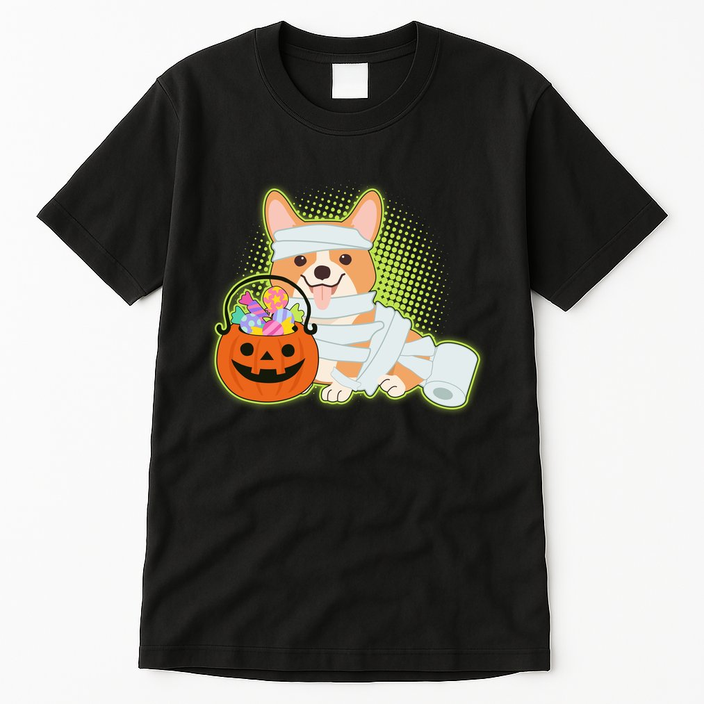 Cute Halloween Mummy Welsh Corgi And Pumpkin Candy Tall T-Shirt